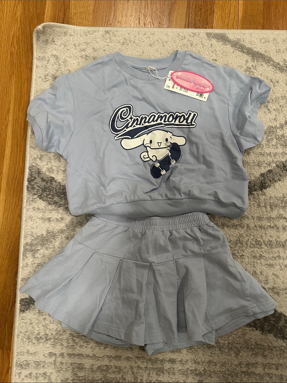 Light Blue Kids Pajama Set - Short Sleeve Top & Skirt-Shorts
